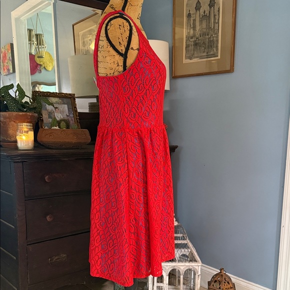 Scarlett Red and Blue Lace Overlay Fit & Flare Dress - Picture 7 of 12